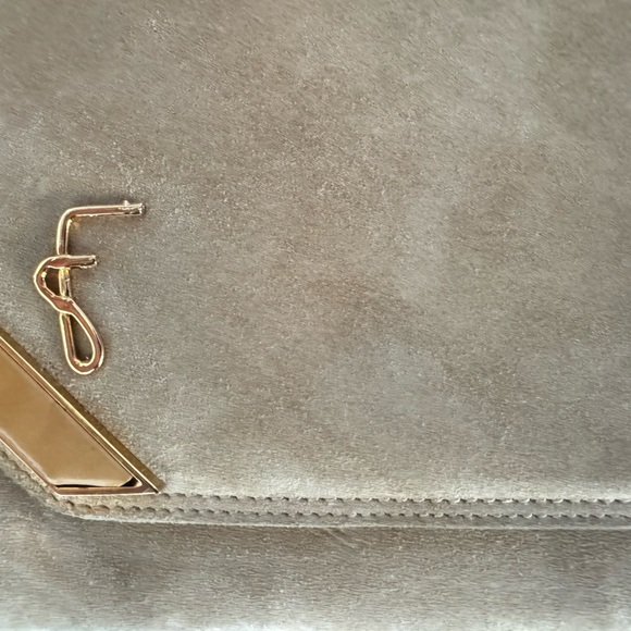 Fragiacomo purse clutch leather suede bag gold tone chain taupe Made in Italy - Picture 4 of 13